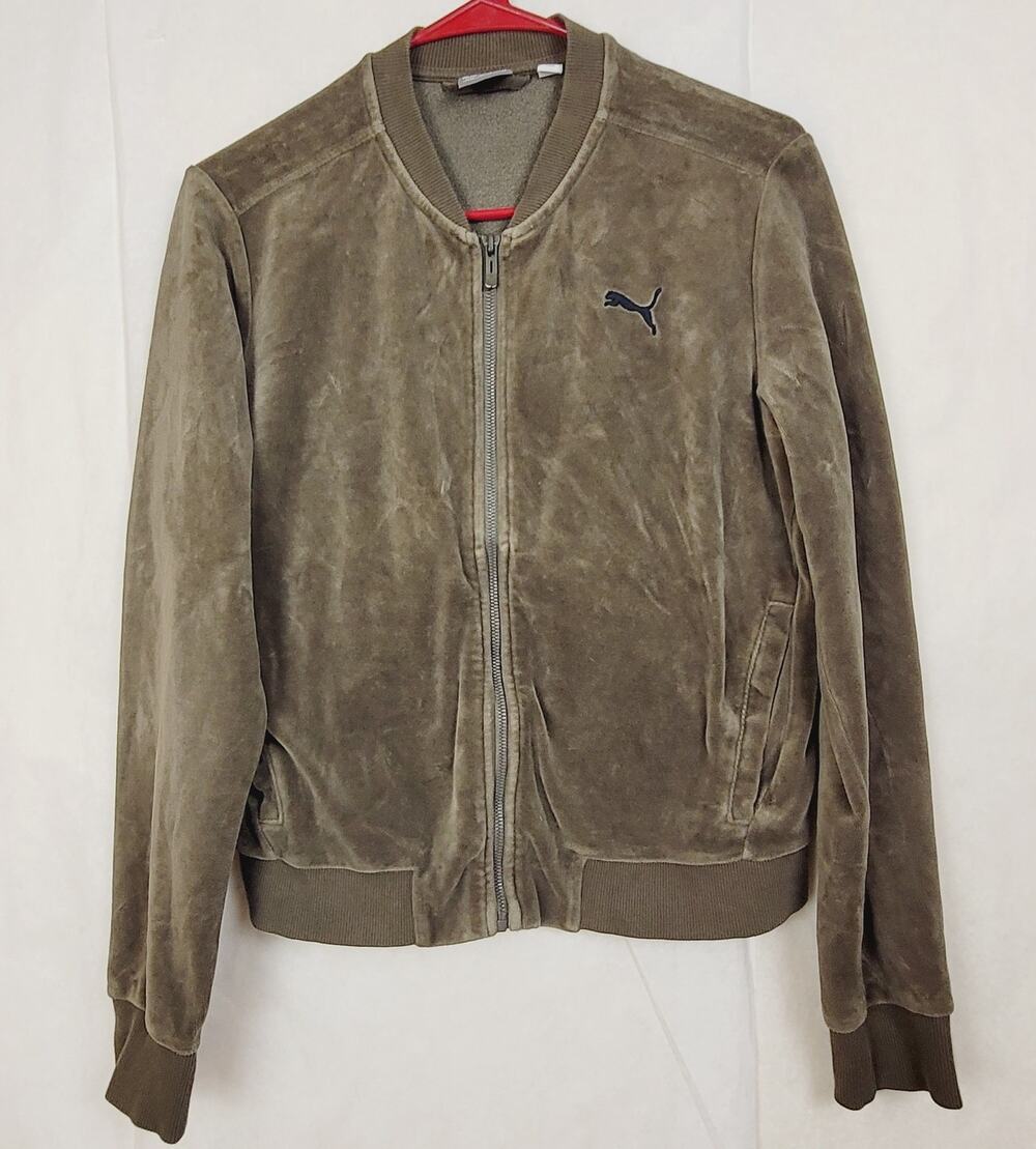 Puma green velour full zip track jacket Size Med Y2K Athletic Retro Streetwear